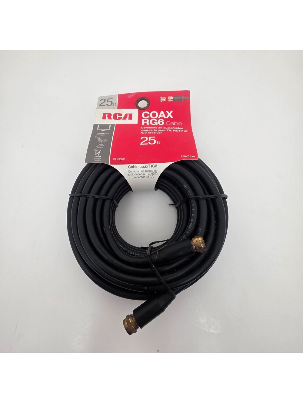 New RCA 25 ft. RG6 Coaxial Cabel Audio/Visual (Model VH625R)